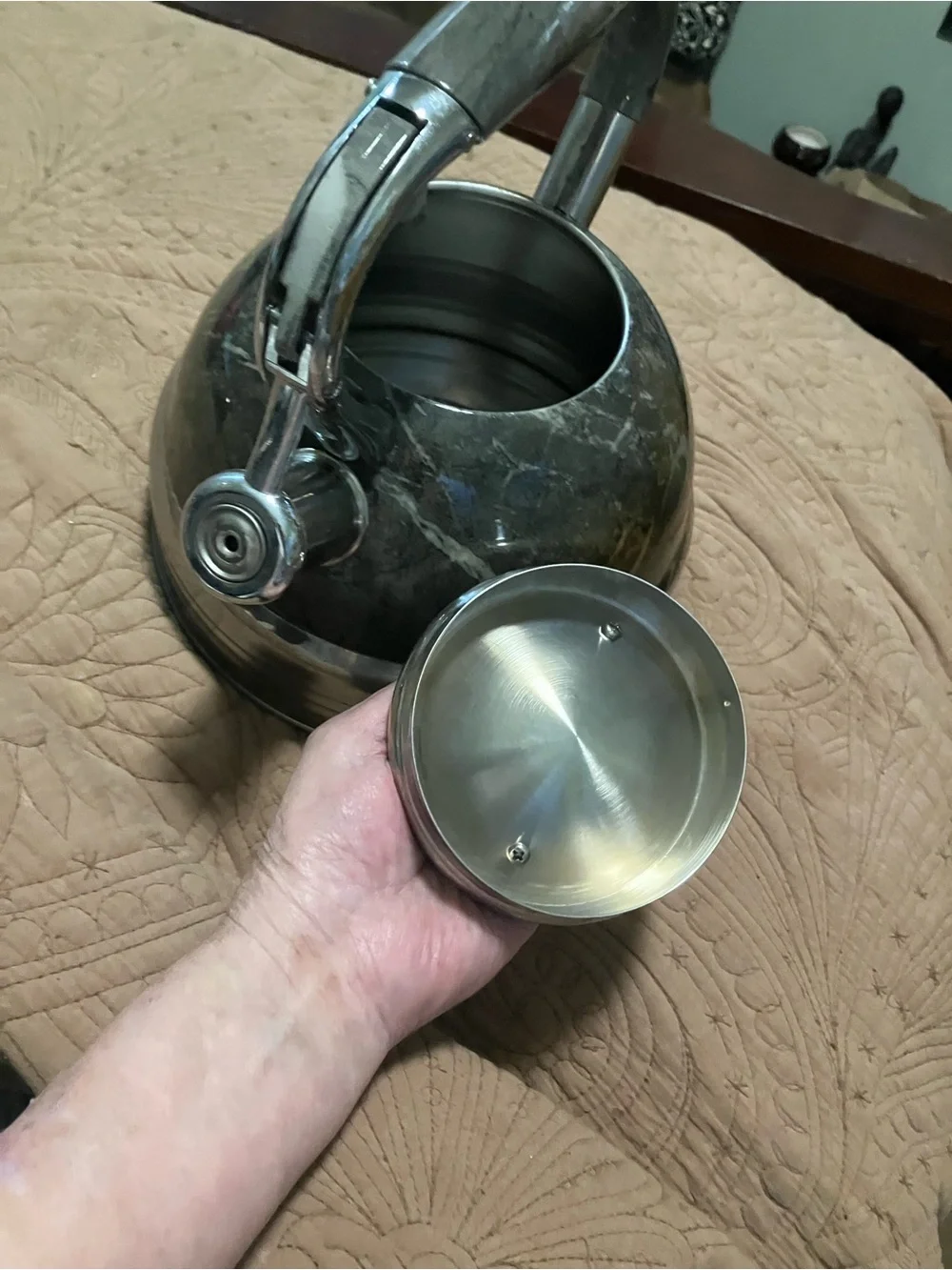 Stainless Steel Marble-Pattern Whistling Kettle - Gray